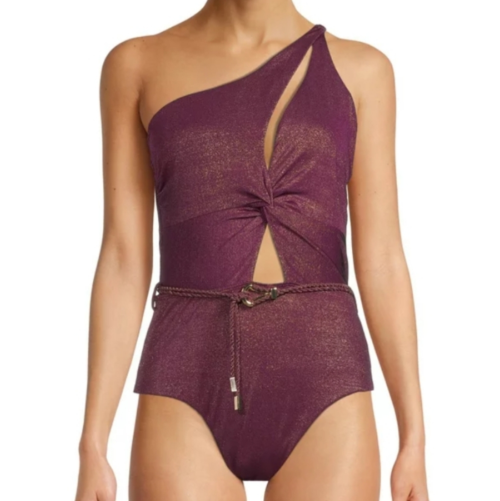 Cheeky High Leg One Piece Bathing Suit Size Medium - 8-10 Wine Sparkle